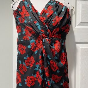 Strapless Floral Black and Red Women's Dress  Size M